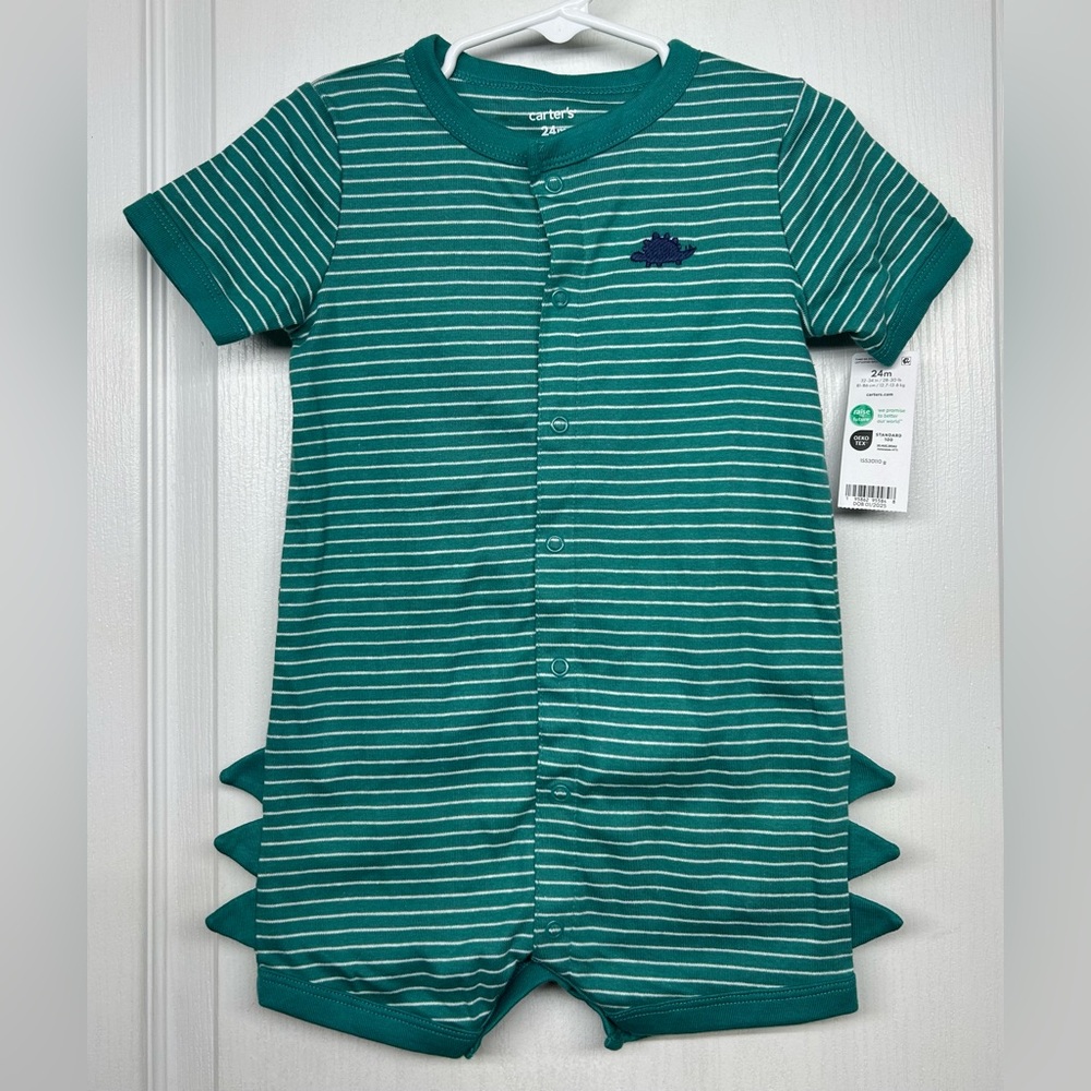 Carters 24M NWT Dinosaur 1 Piece Boys Striped Romper Spring Bodysuit